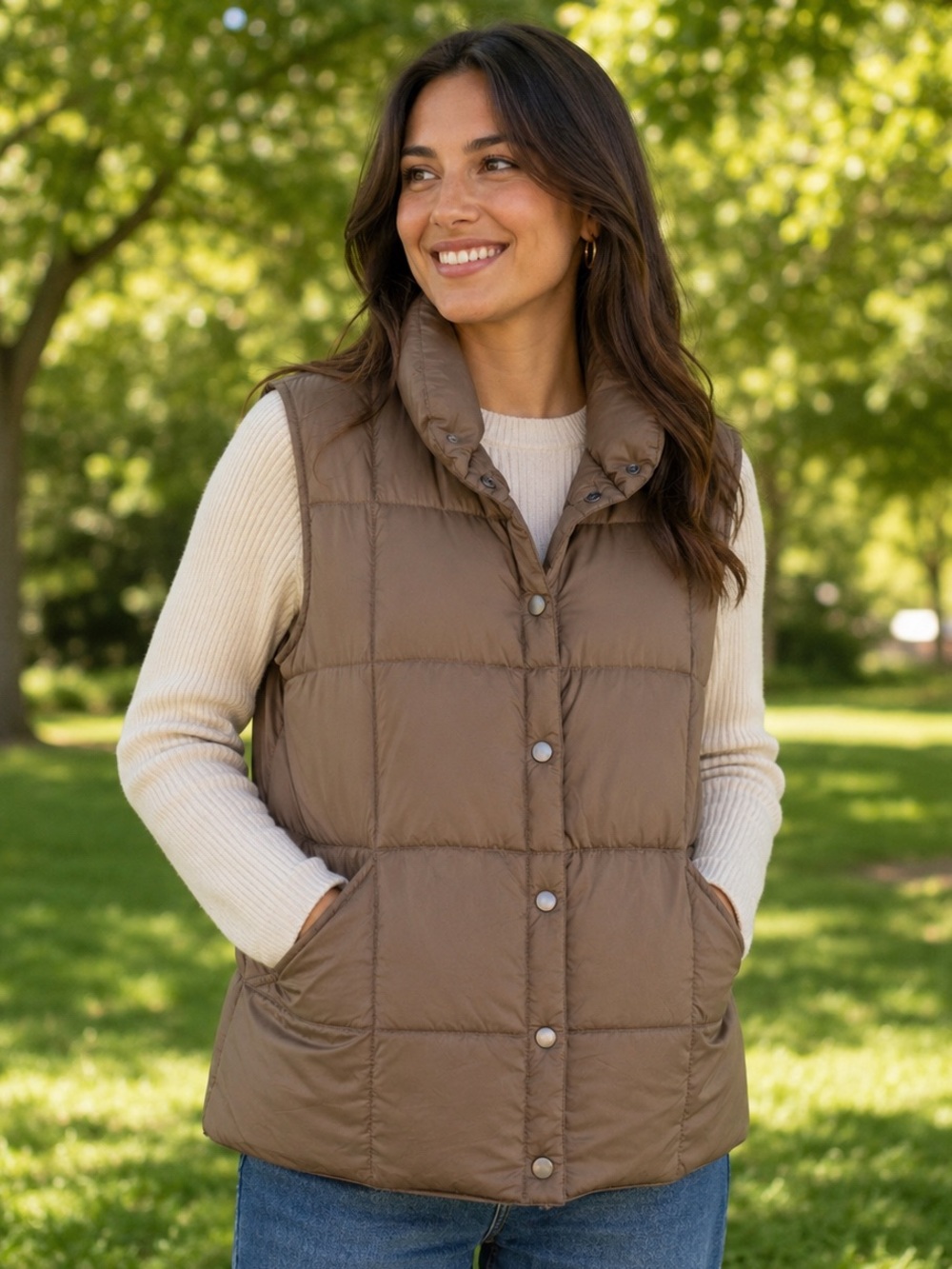 Lands' End Lightweight Quilted Brown Vest. Large